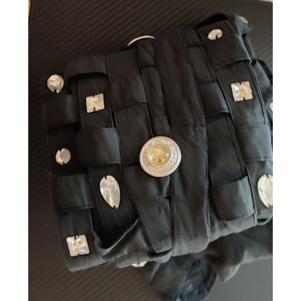 VTG Lattice Woven Vest Black Cotton Rhinestone Ellen Richman Y2K Boho Whimsygoth - Picture 11 of 12